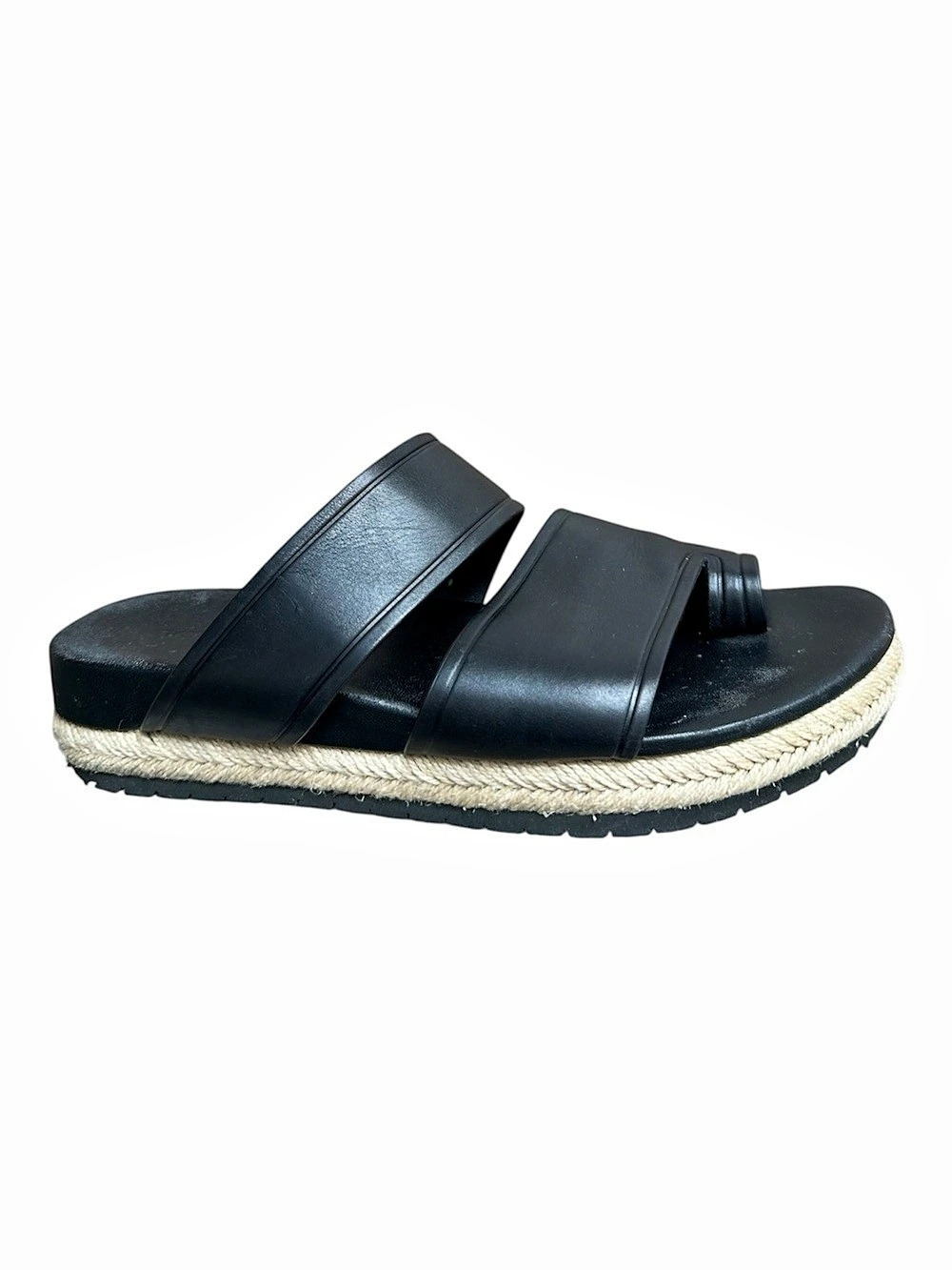 VINCE Black Leather Platform Sandals w/Jute Midsole